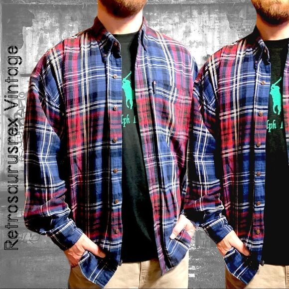 VINTAGE 1980’s Ralph Lauren Chaps Soft Cotton Plaid Flannel Shirt, XL - Picture 3 of 6